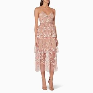 Self-Portrait Floral & Sequin Embellished Tiered V-Neck Dress